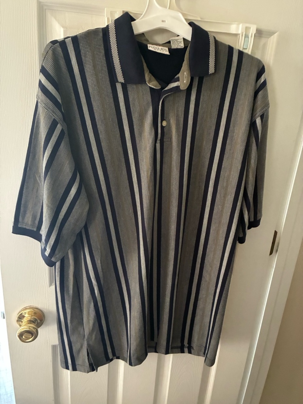 Vintage Bugle Boy Short Sleeve Polo Shirt size Large Navy  Striped